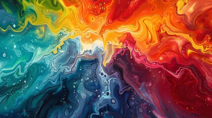Fluid art painting featuring an explosion of swirling colors, creating a vibrant, abstract canvas - obrazy, fototapety, plakaty