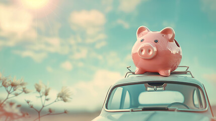 piggy bank on the roof of the car