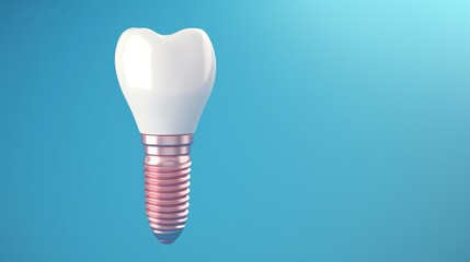 Realistic dental implant on a blue background 