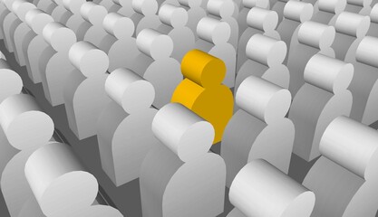 golden leader in the crowd 3d grey models