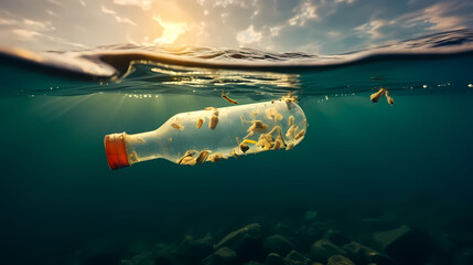 Fototapeta premium Plastic bottles floating in water, plastic pollution