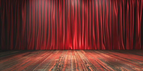 The red curtain on the stage and the wooden floor are realistic in a modern style. Covers for theaters, operas, concerts and cinemas.