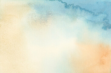 Ink watercolor hand drawn smoke flow stain blot on wet paper texture background. Blue, beige color. - 776101487