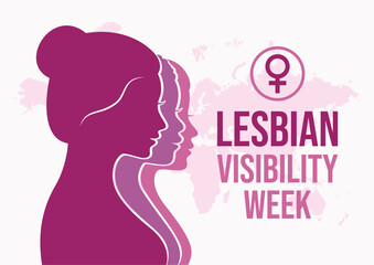 Lesbian Visibility Week poster vector illustration. Woman face in profile purple silhouette vector. Female head in profile icon. Template for background, banner, card. Important day