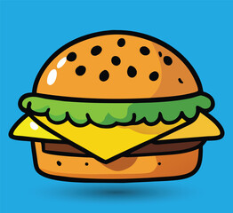 Hand Drawn Burger Vector Illustration. Burger with juicy beef.