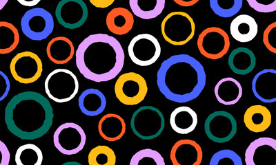 Colorful circle doodle seamless pattern. Seamless hand drawn pattern with colorful dots. Vector brush strokes design elements. Perfect for wallpapers, pattern fills, web page backgrounds, surface text - 776102454