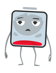 Low battery. Battery charge indicator icon. Discharged battery. Accumulator indicator power level, illustration