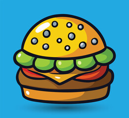 Hand Drawn Burger Vector Illustration. Burger with juicy beef.