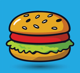 Hand Drawn Burger Vector Illustration. Burger with juicy beef.