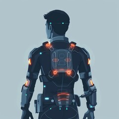 Posture correcting wearable, supportive and corrective, vector illustration, alerting for realignment and promoting better posture , sci-fi tone, technology - obrazy, fototapety, plakaty