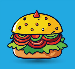 Hand Drawn Burger Vector Illustration. Burger with juicy beef.