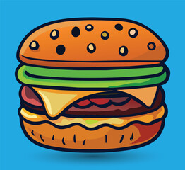 Hand Drawn Burger Vector Illustration. Burger with juicy beef.