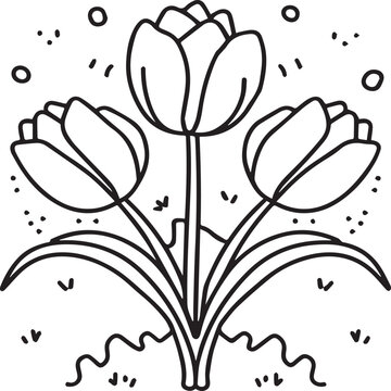 Tulip coloring pages. Tulip flower outline vector. Flowers coloring pages for coloring book