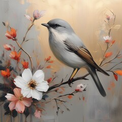 bird on a branch, painted with watercolors,super high detailed, wall art