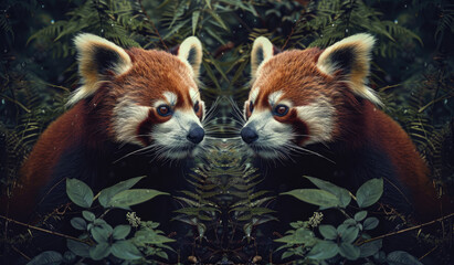 Fototapeta premium Red pandas in the lush green forest of Sichuan, China