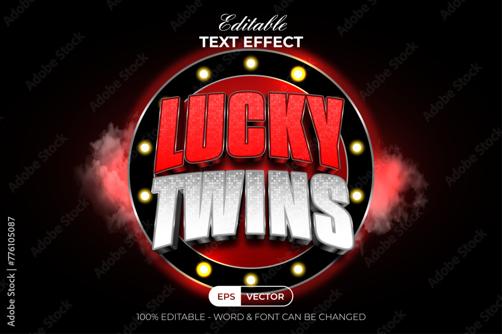 Poster lucky twins text effect glitter diamond texture. editable text effect.