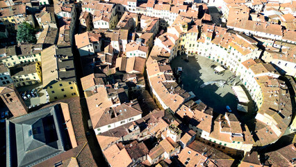 Aerial view of Piazza Anfiteatro in Lucca, Tuscany - Italy - obrazy, fototapety, plakaty