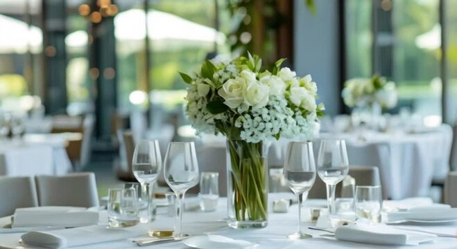white round table with flower decoration in the middle footage