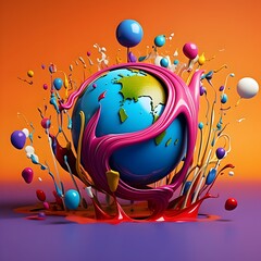 Colorful Oil Paint 3D Animation: A Vibrant Virtual Planet