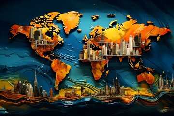 Colorful 3D Oil Painted Map: A Vibrant Perspective of Global Interconnectedness