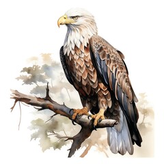 Obraz premium Bald eagle. Eagle clipart. Watercolor illustration. Generative AI. Detailed illustration.