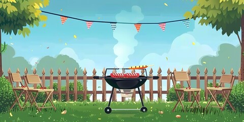 Backyard barbecue, grill smoke, gathering theme for festive summer banner