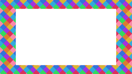 Colorful mosaic frame with white copy space for text. Vector illustration.