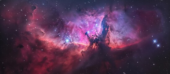 Star formation in constellation with red and blue nebula backdrop