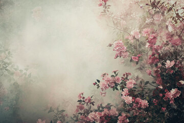 Beautiful Pink Flowers Surrounded by Misty Background with Ample Copy Space in Center for Text Integration