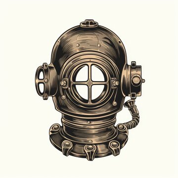 Vintage underwater diving helmet. Hand drawn sketch vector style illustration