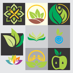 Fototapeta na wymiar vegetarian people leaf nature logo. set of eco icons