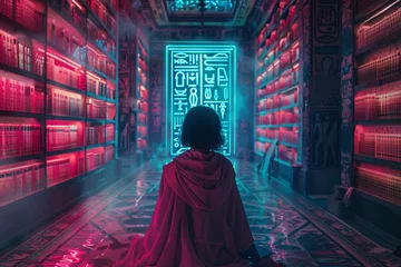 Fotobehang A future where the legacy of ancient Egypt is preserved in neon, its history and culture shining bright in the cosmos © NightTampa