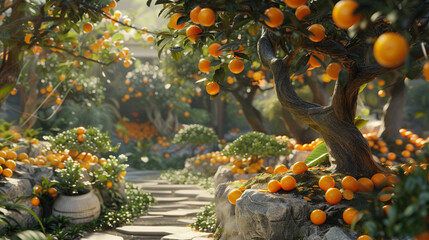 An AI-powered garden tends to Tet Kumquat Trees, symbolizing prosperity and good fortune in the Lunar New Year festivities.