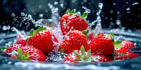 strawberries in water. strawberries in water splash