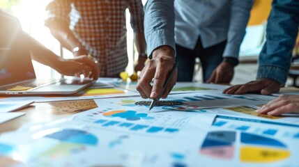 Obraz premium Business professionals analyzing data visually with graphs and charts