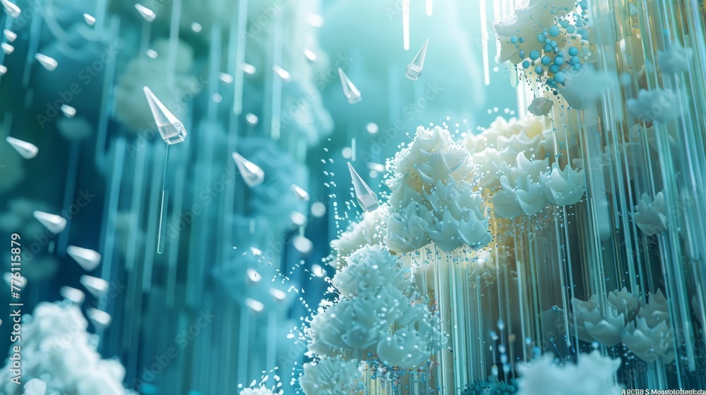Aufkleber a computer generated image of a white and blue ocean with a lot of rain. the rain is falling in the 