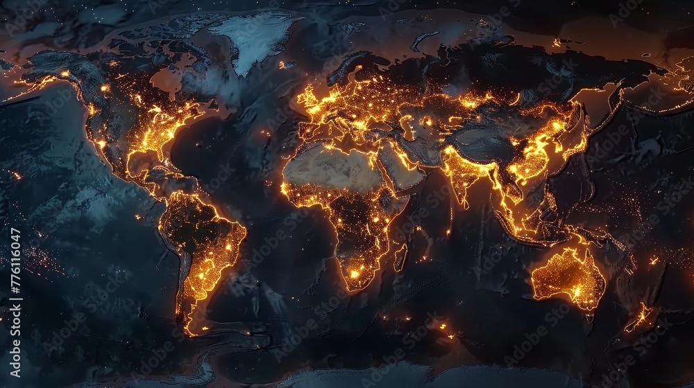 Aufkleber a globe with the lights on it. the globe is lit up with a warm glow. the lights are scattered all ov