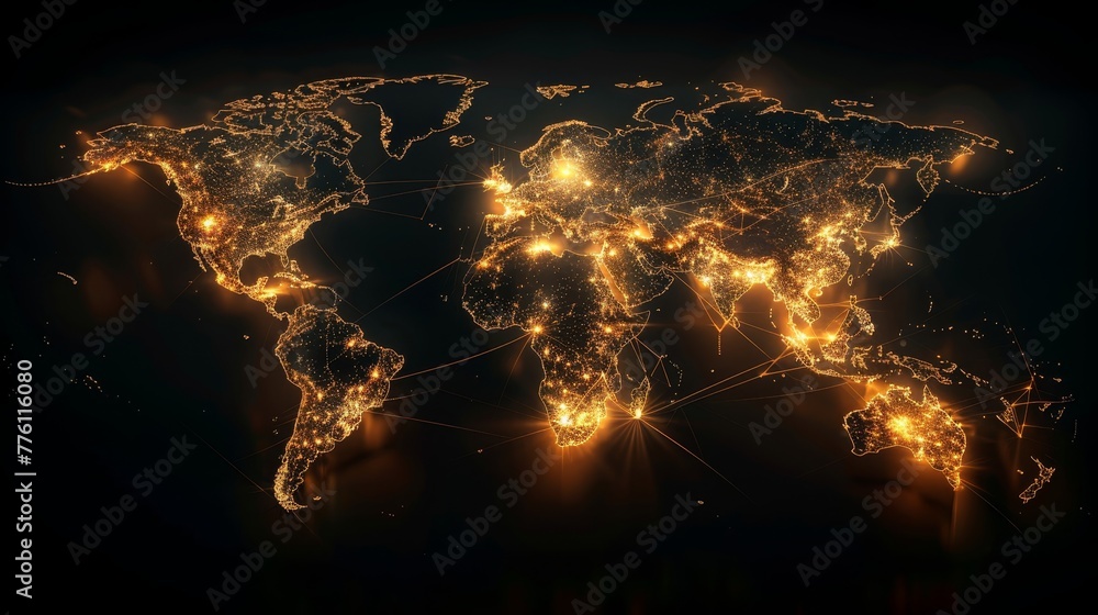 Aufkleber a globe with many lights on it. the globe is lit up in a dark room. the lights are scattered all ove