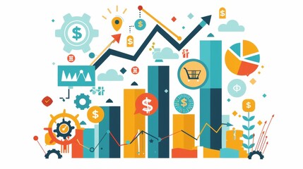 Stock illustration of a business chart with up and down arrows showing growth and loss.