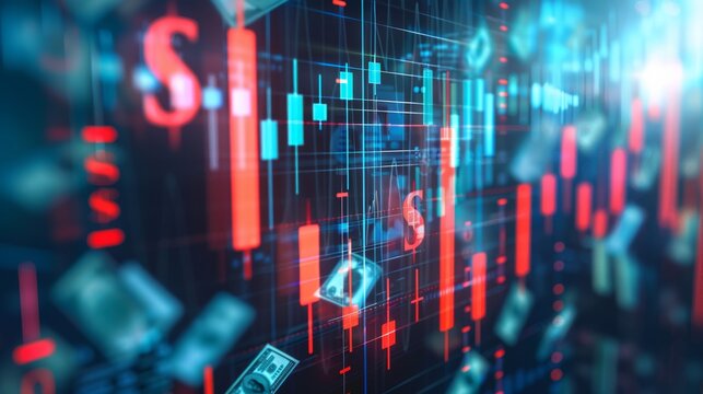 Stock illustration of a business chart with up and down arrows showing growth and loss.