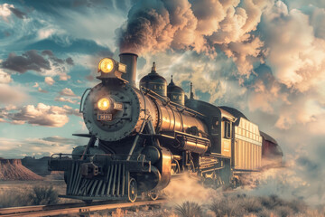 Fototapeta na wymiar Vintage Steam Locomotive at Dusk