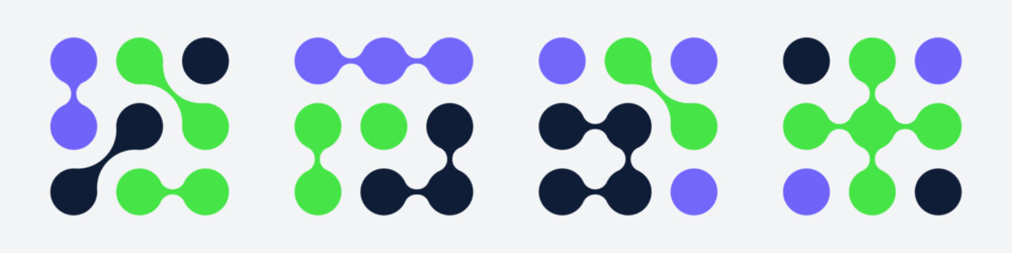 Colorful meta balls collection. Connected morph dots. Liquid blobs fluid set. Rounded design elements for logo, icon, tag, emblem, poster.