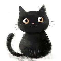 Black cat illustration. Drawing cartoon character