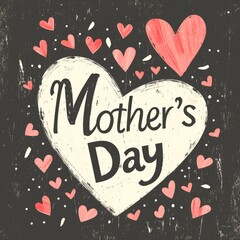 Happy mother day greeting card. Inscription with hearts