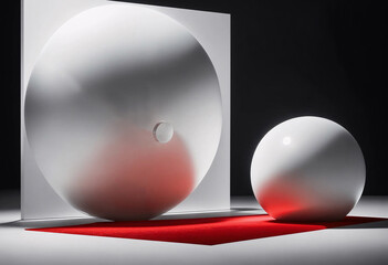 Abstract geometric model. Red shadow on white spheres on black background. - 776120494