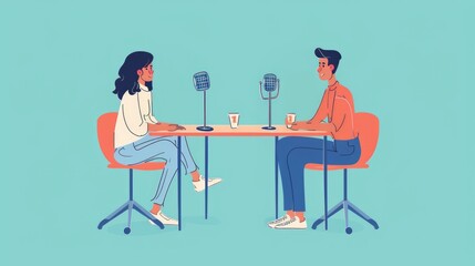 Podcast concept. The host interviews a guest in the studio.