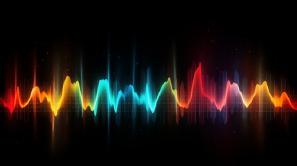 Sound waves equalizer in futuristic colors. Frequency audio waveform music wave on black background.