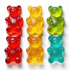 Realistic jelly bears on a white background. Glossy gummy colorful dessert