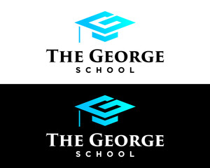 Letter G monogram academic hat university education logo design. - obrazy, fototapety, plakaty