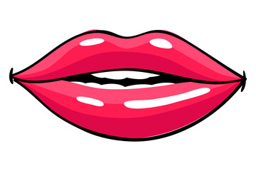 Red lips female. Woman expressed emotion, beauty concept. Modern pop art style, flat design illustration